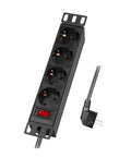 PDU 10", 4x Schuko, 1U, cablu 2m, comutator, Negru, ALU