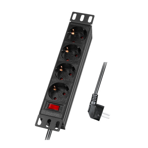 PDU 10", 4x Schuko, 1U, cablu 2m, comutator, Negru, ALU
