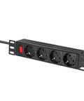 PDU 10", 4x Schuko, 1U, cablu 2m, comutator, Negru, ALU