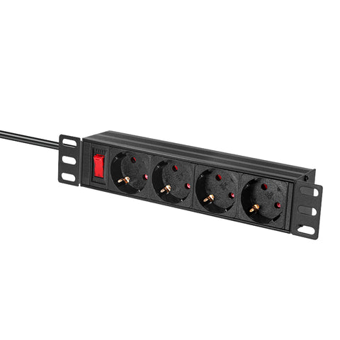 PDU 10", 4x Schuko, 1U, cablu 2m, comutator, Negru, ALU