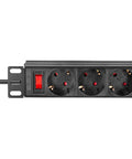 PDU 10", 4x Schuko, 1U, cablu 2m, comutator, Negru, ALU