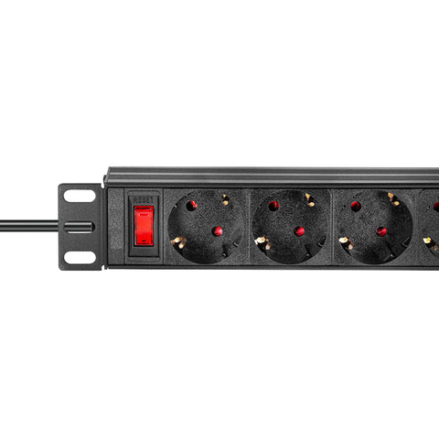 PDU 10", 4x Schuko, 1U, cablu 2m, comutator, Negru, ALU