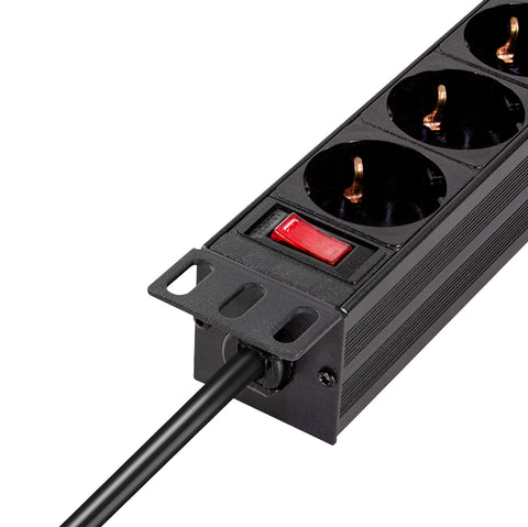 PDU 10", 4x Schuko, 1U, cablu 2m, comutator, Negru, ALU