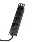 PDU 10", 4x Schuko, 1U, cablu 2m, comutator, Negru, ALU