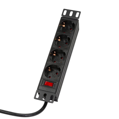 PDU 10", 4x Schuko, 1U, cablu 2m, comutator, Negru, ALU