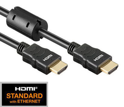 HDMI 1.4 Cable, 2x HDMI19 Typ A male, Ferrit/Gold,Black, 5m
