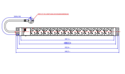 PDU vert. 12xSchuko Alb, 2 m fisa Schuko, AL
