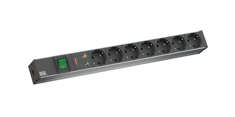 PDU19'' 7xSchuko, 2 m fisa Schuko, AL- Negru, intr.,prot.
