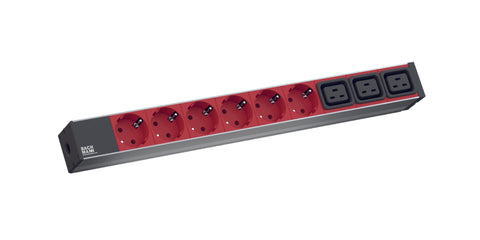 PDU19'' 6XSchuko+3XC19, 2m fisa C20 si AL- Negru-prize Rosii