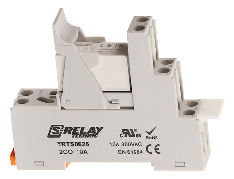 SET: PCB Relay, 2 CO, 8A, 230VAC, 5mm/Socket/Retaining clip