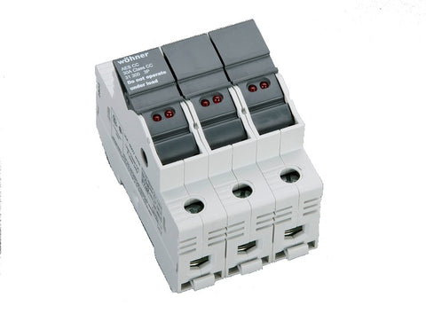 Suport portfuzibile cilindrice cu LED, 3 poli, 30A, clasa CC