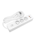 Power strip Pin 3-way, Shut/Switch, USB A+C PD, 5m cable, w