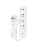 Power strip Pin 3-way, Shut/Switch, USB A+C PD, 5m cable, w