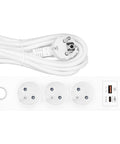 Power strip Pin 3-way, Shut/Switch, USB A+C PD, 5m cable, w