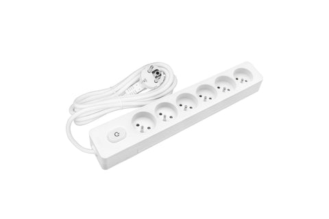 Power strip Pin 6-way, Switch/Shutter, 2m cable, white
