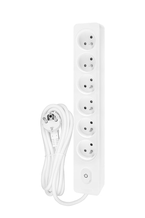 Power strip Pin 6-way, Switch/Shutter, 2m cable, white