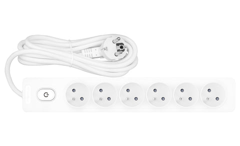Power strip Pin 6-way, Switch/Shutter, 2m cable, white
