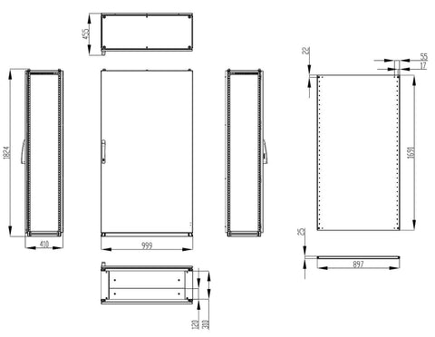Dulap înseriabil cu 1 uşă IP55 Î=1800 L=1000 A=400 mm