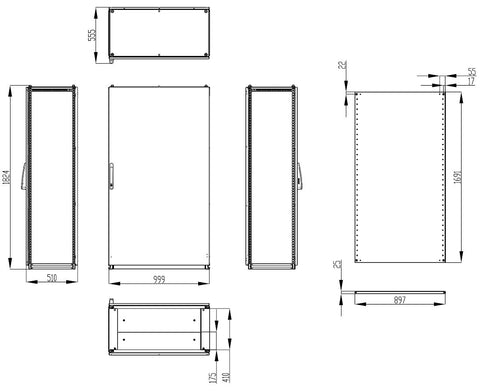 Dulap înseriabil cu 1 uşă IP55 Î=1800 L=1000 A=500 mm