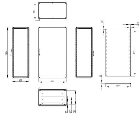 Dulap înseriabil cu 1 uşă IP55 Î=1800 L=1000 A=600 mm