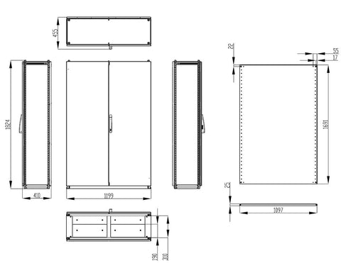 Dulap înseriabil cu 2 uşi IP55 Î=1800 L=1200 A=400 mm