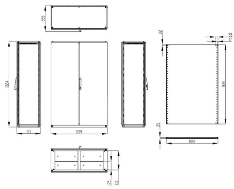 Dulap înseriabil cu 2 uşi IP55 Î=1800 L=1200 A=500 mm