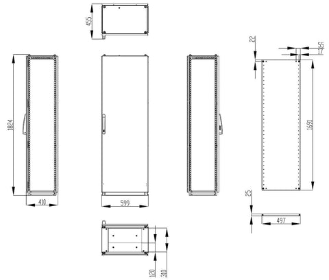 Dulap înseriabil cu 1 uşă IP55 Î=1800 L=600 A=400 mm