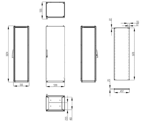 Dulap înseriabil cu 1 uşă IP55 Î=1800 L=600 A=500 mm