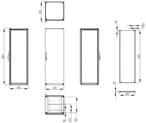 Dulap înseriabil cu 1 uşă IP55 Î=1800 L=600 A=600 mm