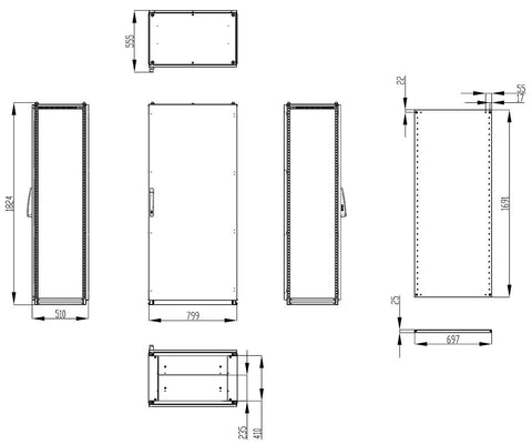 Dulap înseriabil cu 1 uşă IP55 Î=1800 L=800 A=500 mm
