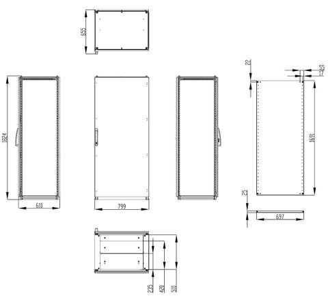 Dulap înseriabil cu 1 uşă IP55 Î=1800 L=800 A=600 mm