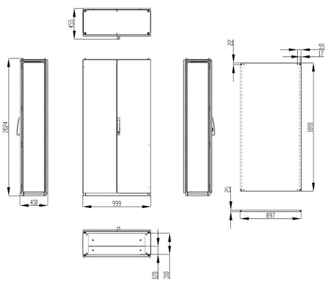 Dulap înseriabil cu 2 uşi IP55 Î=2000 L=1000 A=400 mm