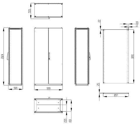Dulap înseriabil cu 2 uşi IP55 Î=2000 L=1000 A=500 mm