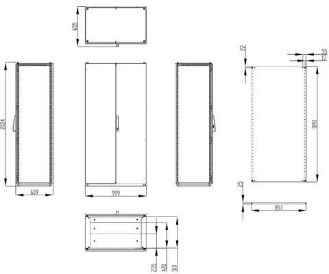 Dulap înseriabil cu 2 uşi IP55 Î=2000 L=1000 A=600 mm