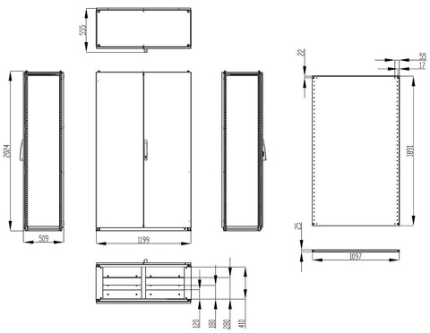 Dulap înseriabil cu 2 uşi IP55 Î=2000 L=1200 A=500 mm