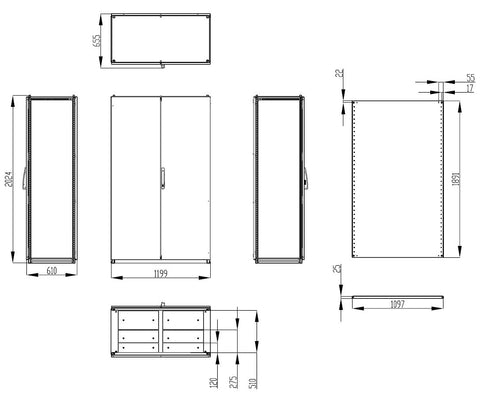 Dulap înseriabil cu 2 uşi IP55 Î=2000 L=1200 A=600 mm