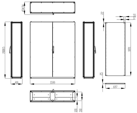 Dulap înseriabil cu 2 uşi IP55 Î=2000 L=1600 A=400 mm