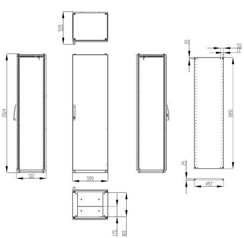 Dulap înseriabil cu 1 uşă IP55 Î=2000 L=600 A=500 mm