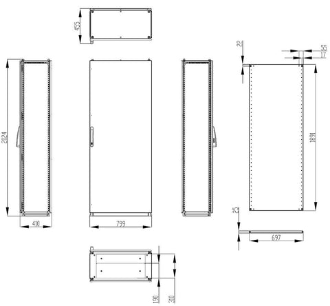 Dulap înseriabil cu 1 uşă IP55 Î=2000 L=800 A=400 mm