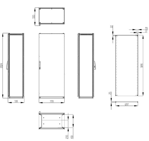 Dulap înseriabil cu 1 uşă IP55 Î=2000 L=800 A=500 mm