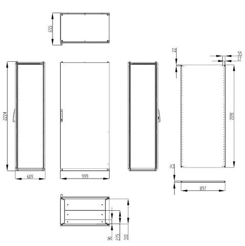 Dulap înseriabil cu 1 uşă IP55 Î=2200 L=1000 A=600 mm