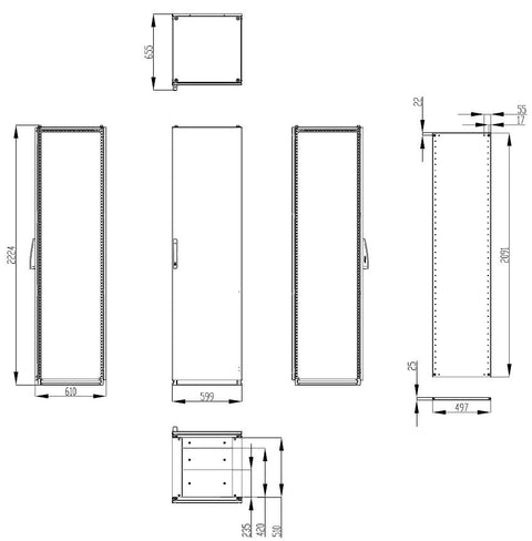 Dulap înseriabil cu 1 uşă IP55 Î=2200 L=600 A=600 mm