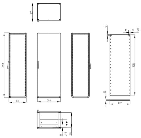 Dulap înseriabil cu 1 uşă IP55 Î=2200 L=800 A=600 mm