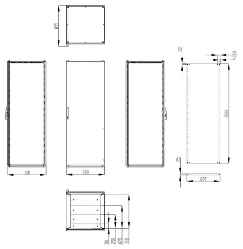 Dulap înseriabil cu 1 uşă IP55 Î=2200 L=800 A=800 mm