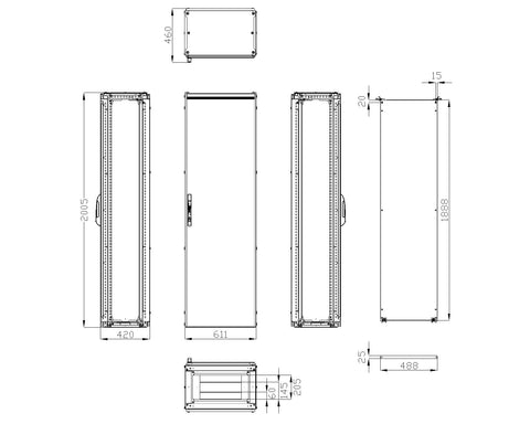 Dulap înseriabil 1 uşă IP55 H=2000 L=600 A=400 mm