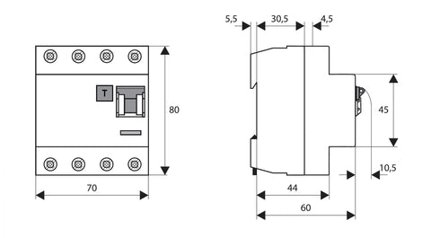 Residual current circuit breaker 63A, 4-p, 30mA, type A,G,V