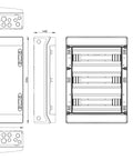 Distribution Board 3-row, 54MW, IP65, transparent door