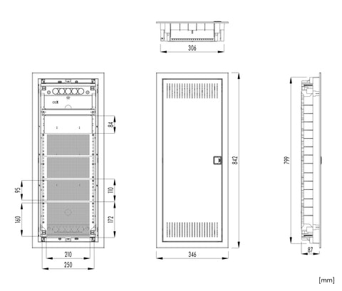 Flush-mounted media enclosure 5-rows - solid wall