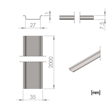 DIN-rail low, unperforated, sendzimir zinced