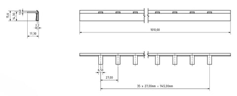 Baretă 1 pol cu lamele, 16mm², cu pas de 27mm, DO, 1m